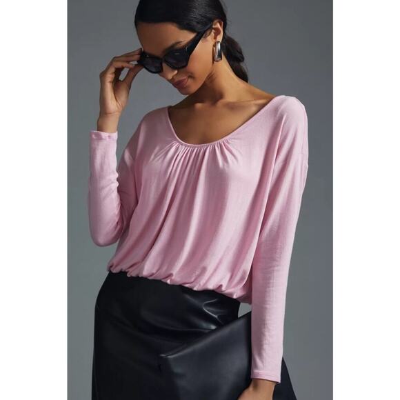 Maeve Bubble Hem Top Size S Pink Modal Long Sleeve Balletcore Anthropologie - Picture 1 of 13